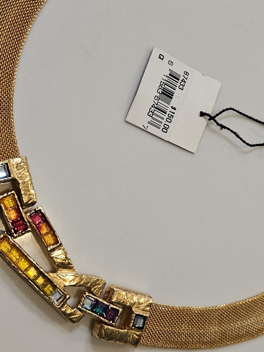Gold-Tone Multicolor Stone Mesh Collar Necklace